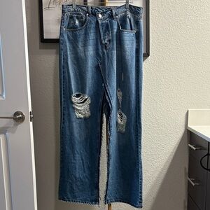 Distressed Blue Denim Skirt